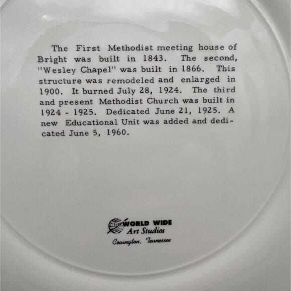 1960s Methodist Church Bright Indiana Collectible Plate World Wide Art Studios - Picture 5 of 5